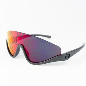 NEW Gucci GG1650S 009 Grey Red Mirror Logo Unisex Shield Mask Sunglasses